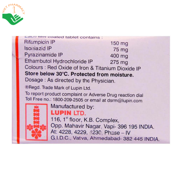Thuốc AKuriT-4 Lupin Pharmaceuticals điều trị bệnh lao (Hộp 10 x 2 x 10 viên)
