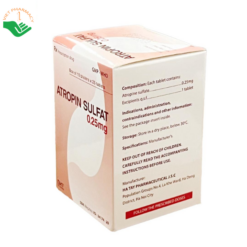 Thuốc Atropin Sulfat 0,25mg Hataphar giảm co thắt cơ trơn tiêu hóa và tiết niệu (Hộp 10 vỉ x 25 viên)