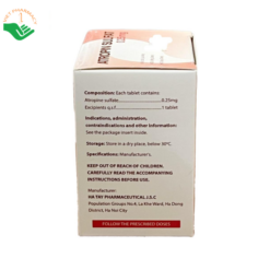 Thuốc Atropin Sulfat 0,25mg Hataphar giảm co thắt cơ trơn tiêu hóa và tiết niệu (Hộp 10 vỉ x 25 viên)