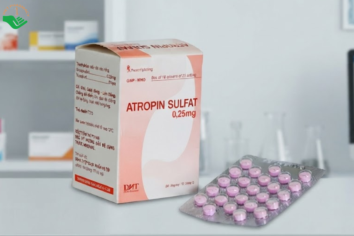 Thuốc Atropin Sulfat 0,25mg Hataphar giảm co thắt cơ trơn tiêu hóa và tiết niệu (Hộp 10 vỉ x 25 viên)
