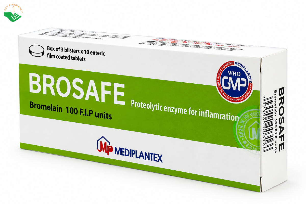 Thuốc Brosafe 100 F.I.P units Mediplantex giảm phù nề và sưng tấy (Hộp 3 vỉ x 10 viên)