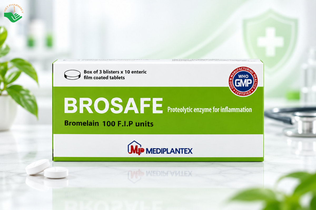 Thuốc Brosafe 100 F.I.P units Mediplantex giảm phù nề và sưng tấy (Hộp 3 vỉ x 10 viên)