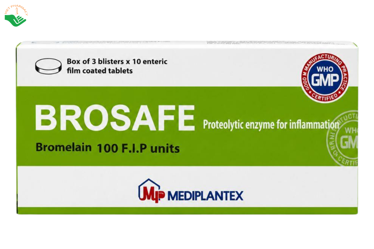 Thuốc Brosafe 100 F.I.P units Mediplantex giảm phù nề và sưng tấy (Hộp 3 vỉ x 10 viên)