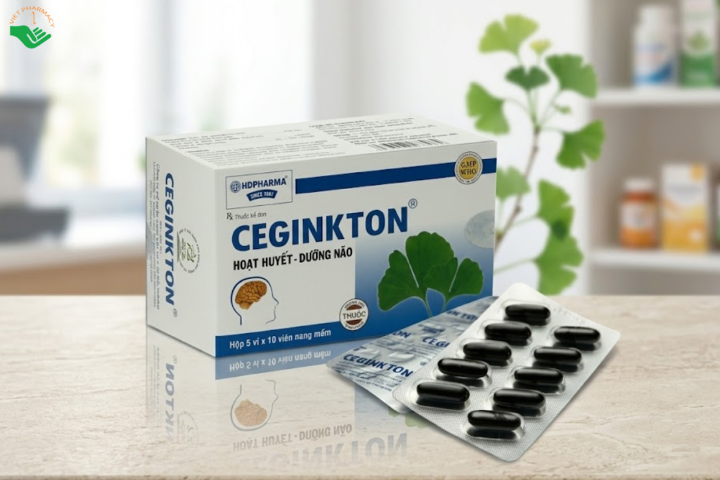 Thuốc Ceginkton HDPHARMA hỗ trợ điều trị thiểu năng tuần hoàn não, suy giảm trí nhớ (Hộp 5 vỉ x 10 viên)