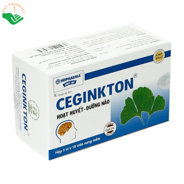 Thuốc Ceginkton HDPHARMA hỗ trợ điều trị thiểu năng tuần hoàn não, suy giảm trí nhớ (Hộp 5 vỉ x 10 viên)