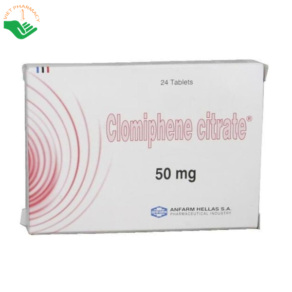 Thuốc Clomiphene citrate 50mg Anpharm Hellas điều trị vô kinh, không rụng trứng (Hộp 2 vỉ x 12 viên)