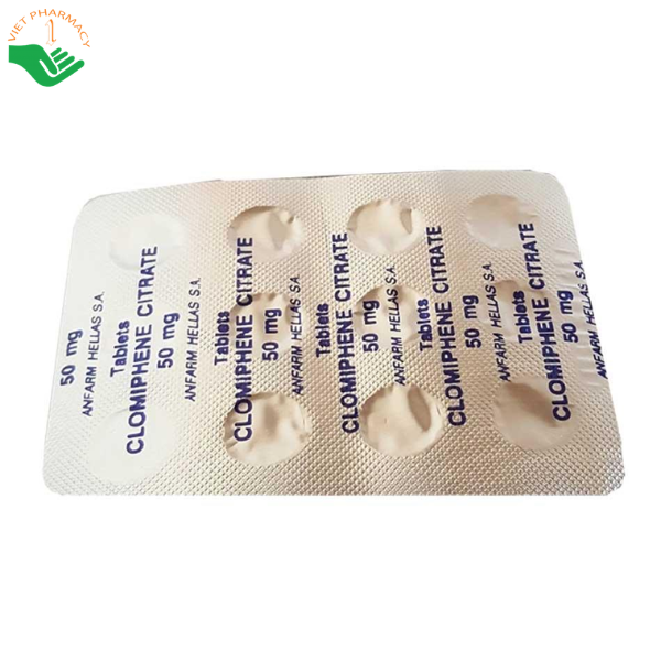 Thuốc Clomiphene citrate 50mg Anpharm Hellas điều trị vô kinh, không rụng trứng (Hộp 2 vỉ x 12 viên)