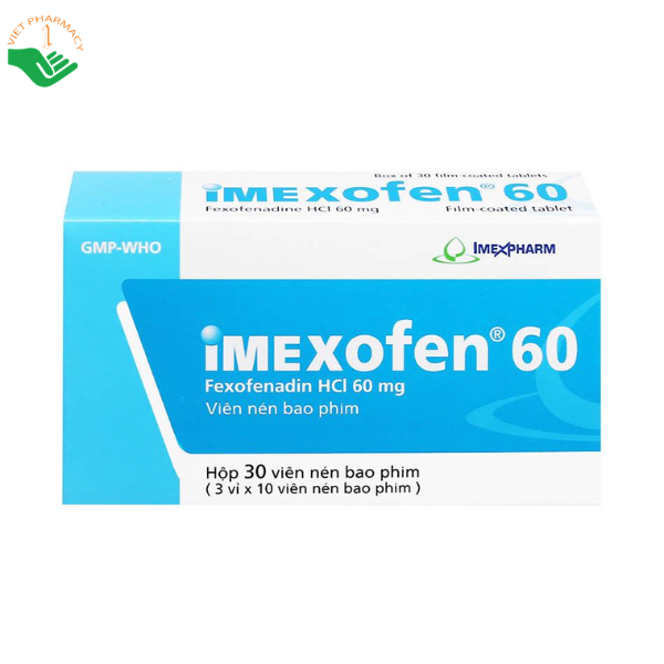 Thuốc Imexofen 60 Imexpharm điều trị viêm mũi dị ứng và mày đay mạn tính vô căn (Hộp 3 vỉ x 10 viên)