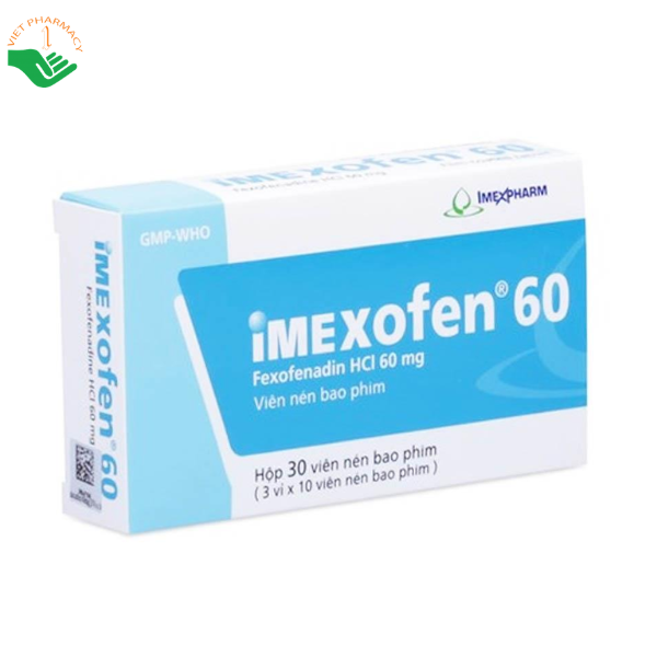 Thuốc Imexofen 60 Imexpharm điều trị viêm mũi dị ứng và mày đay mạn tính vô căn (Hộp 3 vỉ x 10 viên)