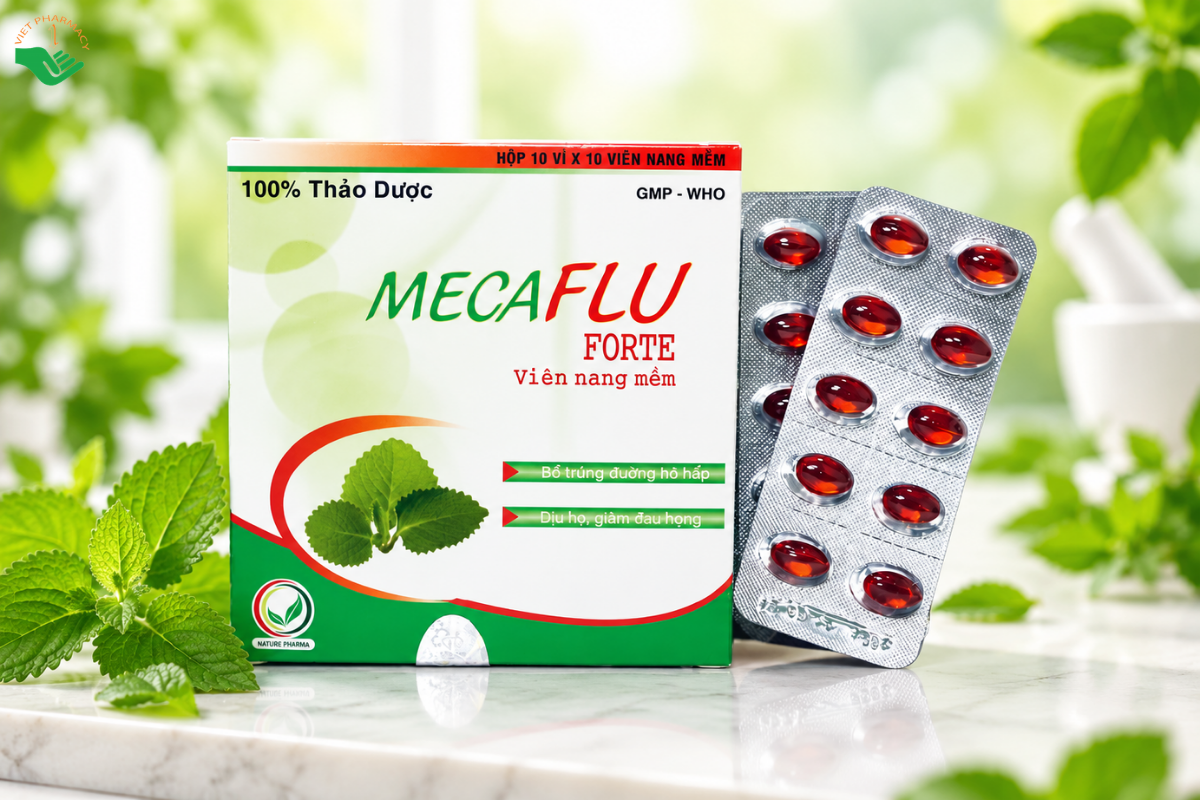 Thuốc Mecaflu Forte Nature Pharma điều trị cảm cúm và giảm ho (Hộp 10 vỉ x 10 viên)
