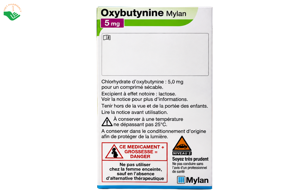 Thuốc Oxybutynine Mylan 5mg Mylan điều trị bàng quang hoạt động quá mức (Hộp 4 vỉ x 15 viên)