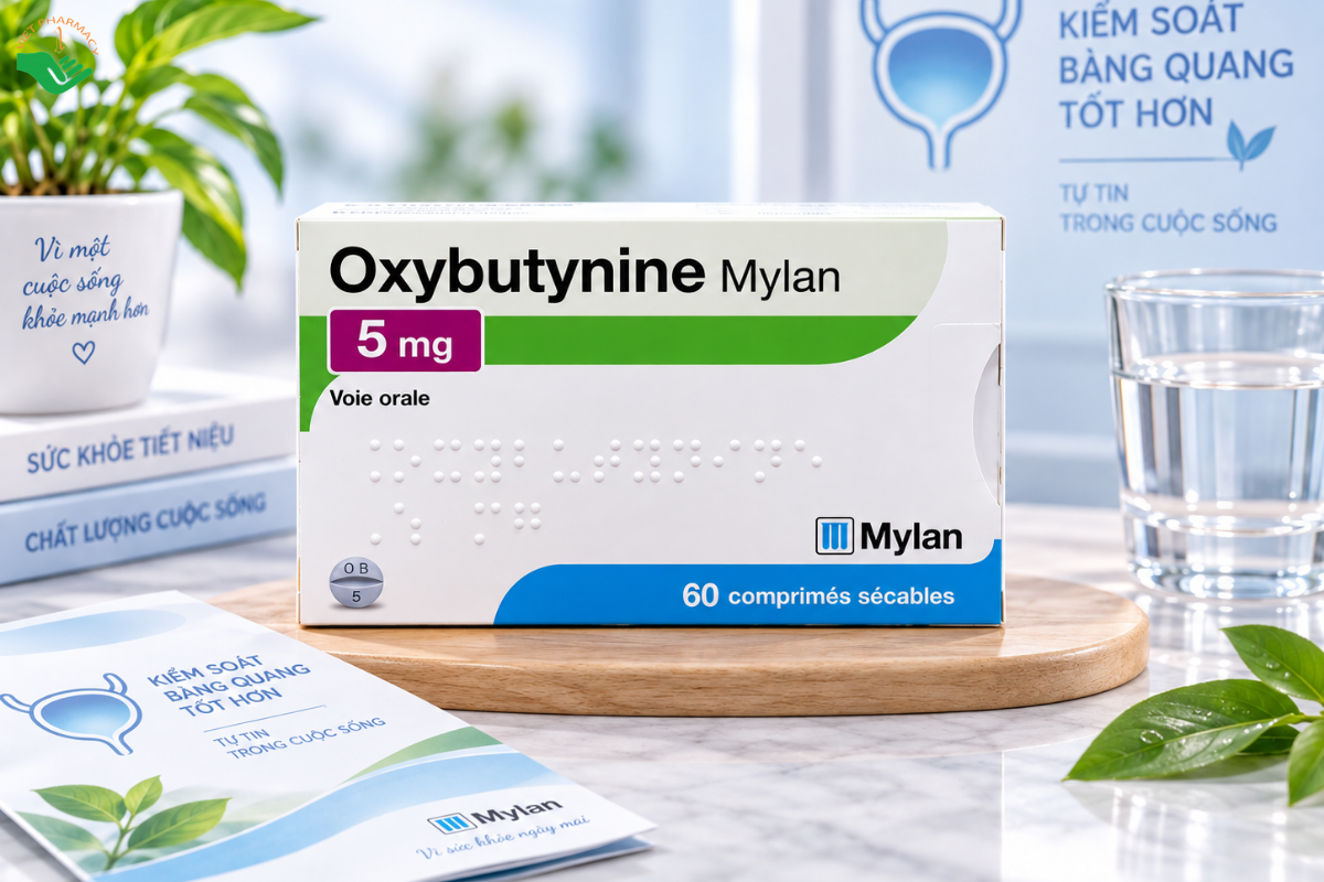 Thuốc Oxybutynine Mylan 5mg Mylan điều trị bàng quang hoạt động quá mức (Hộp 4 vỉ x 15 viên)