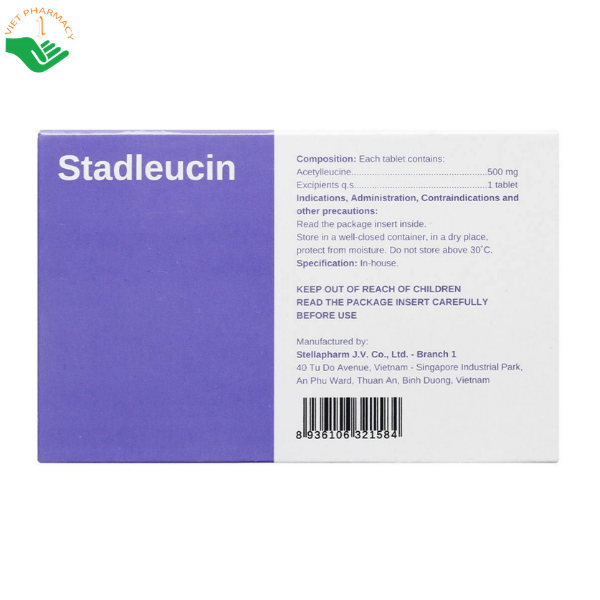 Thuốc Stadleucin 500mg Stellapharm điều trị chóng mặt, mất thăng bằng (Hộp 10 vỉ x 10 viên)