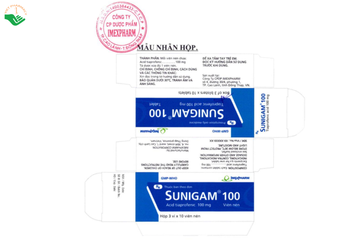 Thuốc Sunigam 100 Imexpharm điều trị viêm đau xương khớp (Hộp 3 vỉ x 10 viên)