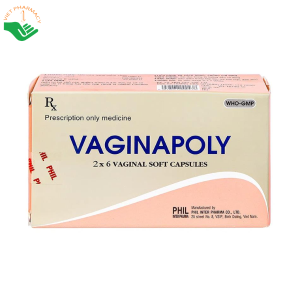 Thuốc Vaginapoly PHIL Inter Pharma điều trị nhiễm trùng âm đạo và cổ tử cung (Hộp 2 vỉ x 6 viên)