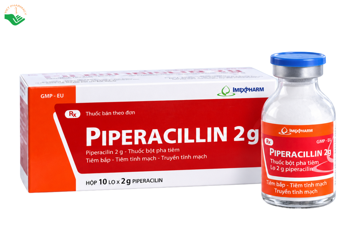 Thuốc bột pha tiêm Piperacillin 2g Imexpharm điều trị nhiễm khuẩn nặng (Hộp 10 lọ)
