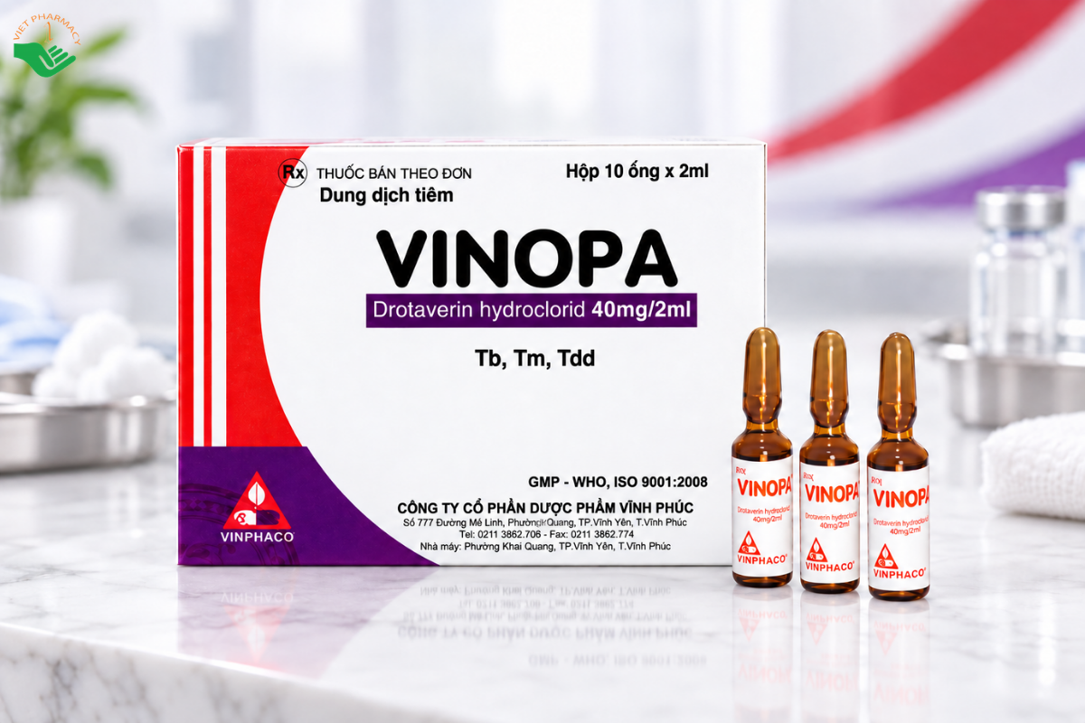 Thuốc tiêm Vinopa 40mg/2ml Vinphaco giảm đau co thắt cơ trơn (Hộp 10 ống x 2ml)
