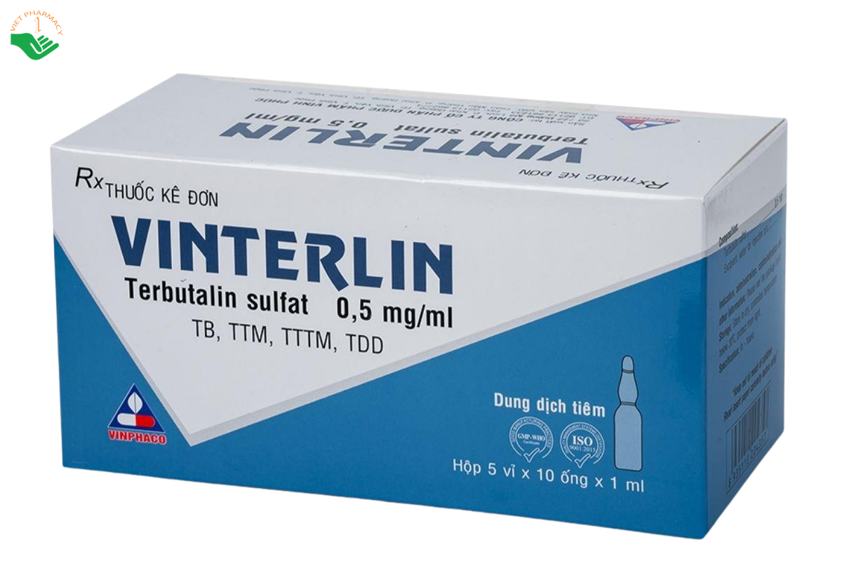 Thuốc tiêm Vinterlin 0,5mg/1ml Vinphaco điều trị co thắt phế quản (Hộp 5 vỉ x 10 ống)