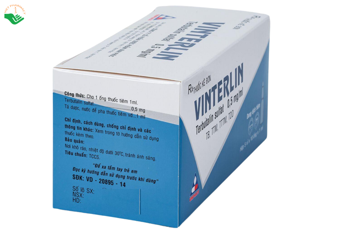 Thuốc tiêm Vinterlin 0,5mg/1ml Vinphaco điều trị co thắt phế quản (Hộp 5 vỉ x 10 ống)