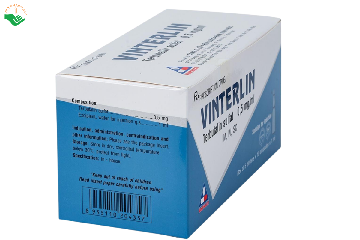 Thuốc tiêm Vinterlin 0,5mg/1ml Vinphaco điều trị co thắt phế quản (Hộp 5 vỉ x 10 ống)