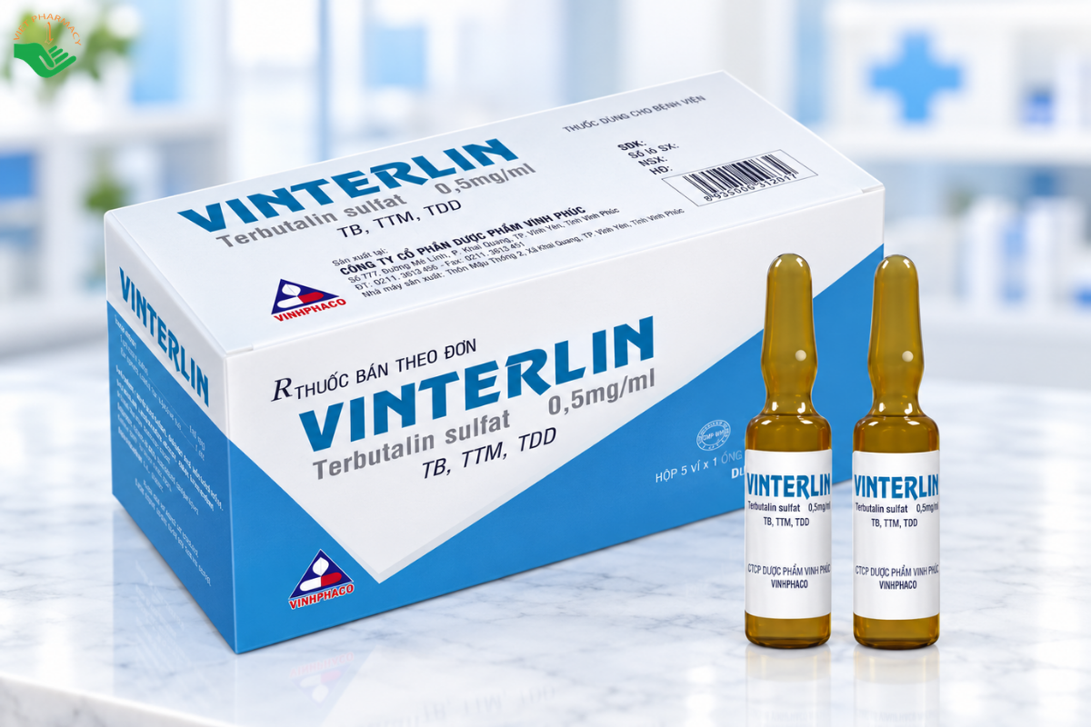 Thuốc tiêm Vinterlin 0,5mg/1ml Vinphaco điều trị co thắt phế quản (Hộp 5 vỉ x 10 ống)