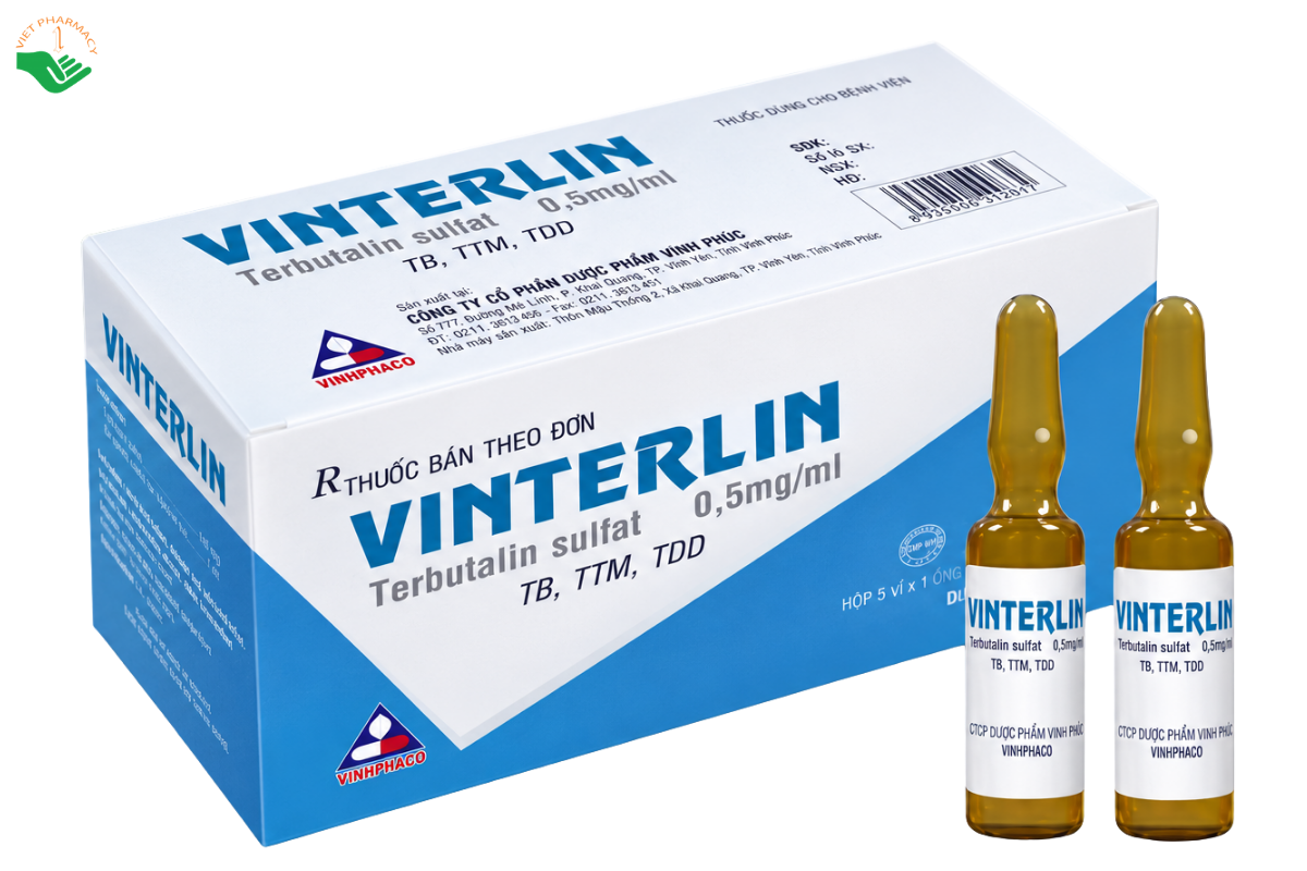 Thuốc tiêm Vinterlin 0,5mg/1ml Vinphaco điều trị co thắt phế quản (Hộp 5 vỉ x 10 ống)
