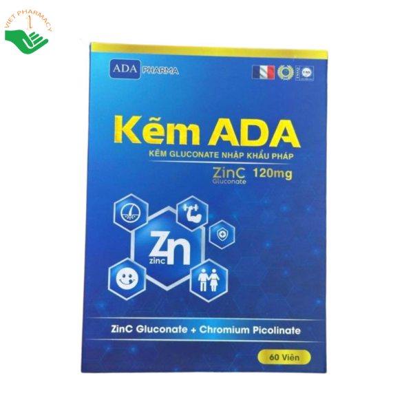 Viên uống Kẽm ADA Pharma hỗ trợ bổ sung kẽm, selen, lysine và crom, tăng cường sức đề kháng và cải thiện tình trạng ăn uống kém (Hộp 60 viên)