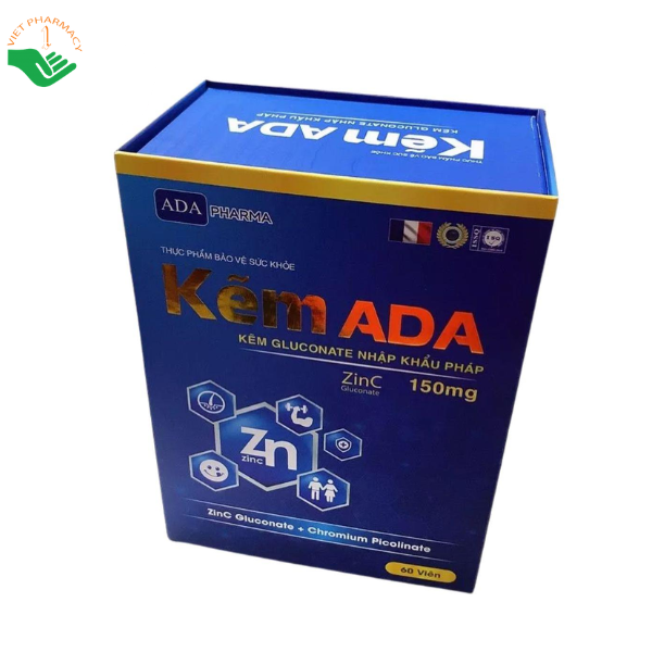 Viên uống Kẽm ADA Pharma hỗ trợ bổ sung kẽm, selen, lysine và crom, tăng cường sức đề kháng và cải thiện tình trạng ăn uống kém (Hộp 60 viên)