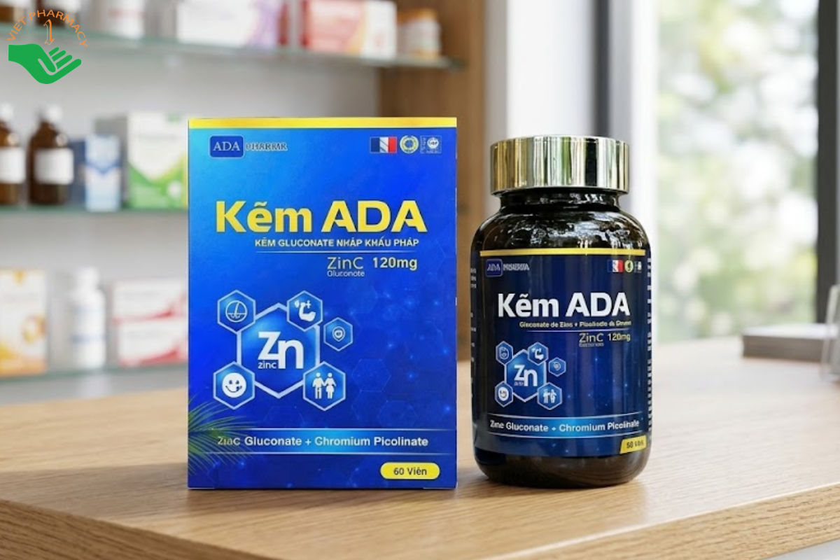 Viên uống Kẽm ADA Pharma hỗ trợ bổ sung kẽm, selen, lysine và crom, tăng cường sức đề kháng và cải thiện tình trạng ăn uống kém (Hộp 60 viên)
