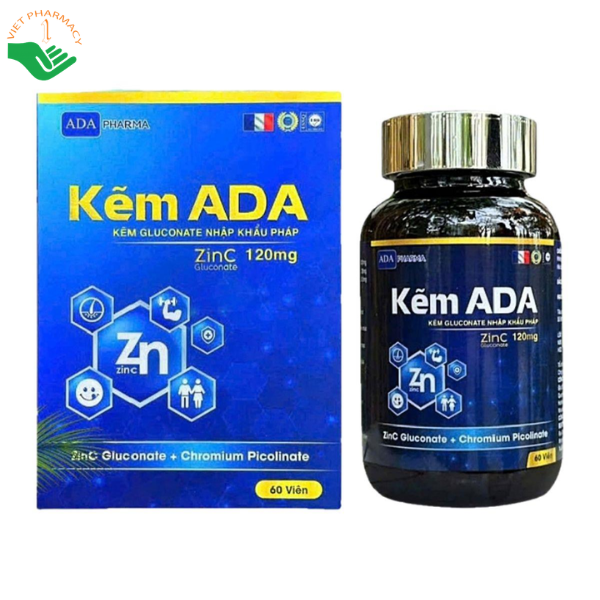 Viên uống Kẽm ADA Pharma hỗ trợ bổ sung kẽm, selen, lysine và crom, tăng cường sức đề kháng và cải thiện tình trạng ăn uống kém (Hộp 60 viên)