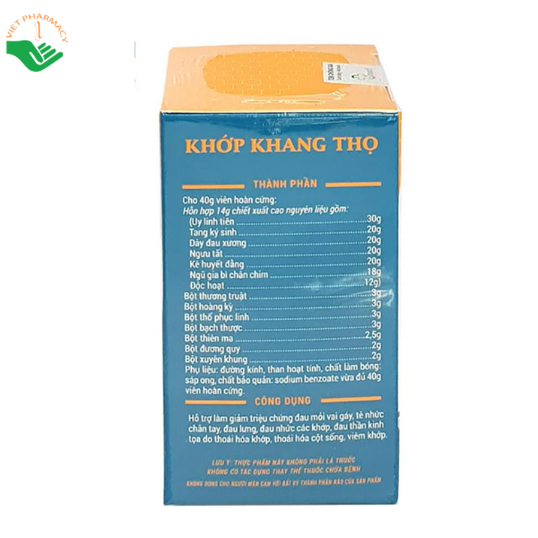 Viên uống Khớp Khang Thọ Nam Dương hỗ trợ giảm đau nhức xương khớp, đau mỏi vai gáy và tê bì chân tay (Hộp 1 lọ 40g)