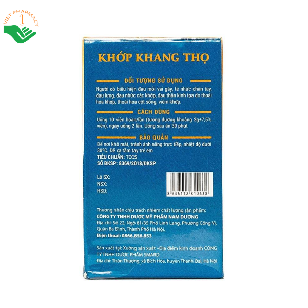 Viên uống Khớp Khang Thọ Nam Dương hỗ trợ giảm đau nhức xương khớp, đau mỏi vai gáy và tê bì chân tay (Hộp 1 lọ 40g)