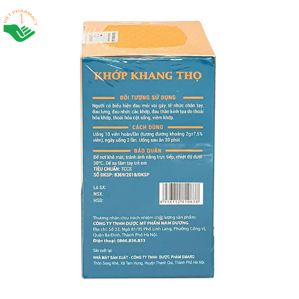 Viên uống Khớp Khang Thọ Nam Dương hỗ trợ giảm đau nhức xương khớp, đau mỏi vai gáy và tê bì chân tay (Hộp 1 lọ 40g)