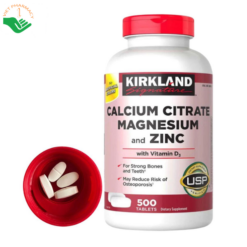 Viên uống Kirkland Calcium Citrate Magnesium and Zinc Kirkland Signature bổ sung canxi, magie, kẽm và vitamin D3 hỗ trợ xương răng chắc khỏe (Lọ 500 viên)