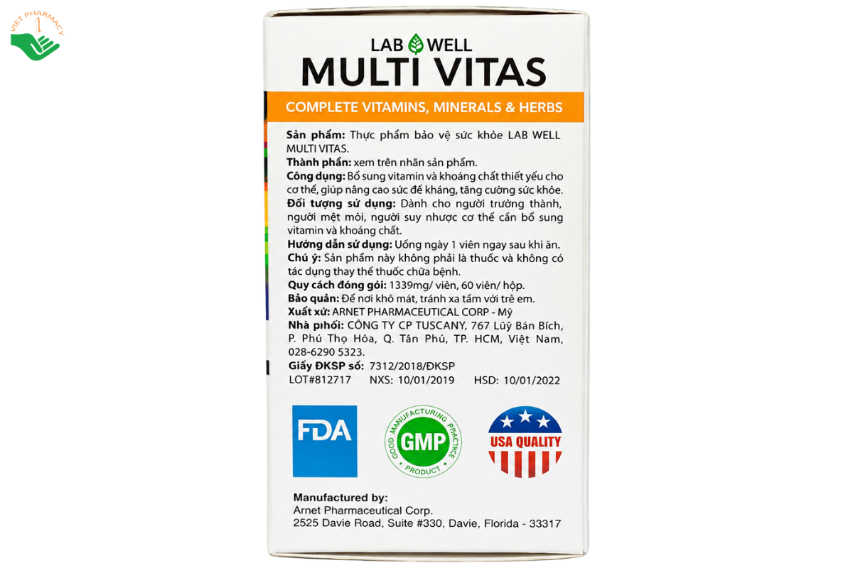 Viên uống Multi Vitas Lab Well bổ sung vitamin và khoáng chất (Hộp 60 viên)