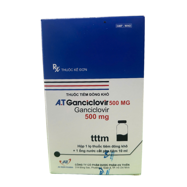 Thuốc tiêm đông khô A.T Ganciclovir 500mg (Hộp 1 lọ + 1 ống nước cất pha tiêm 10ml)