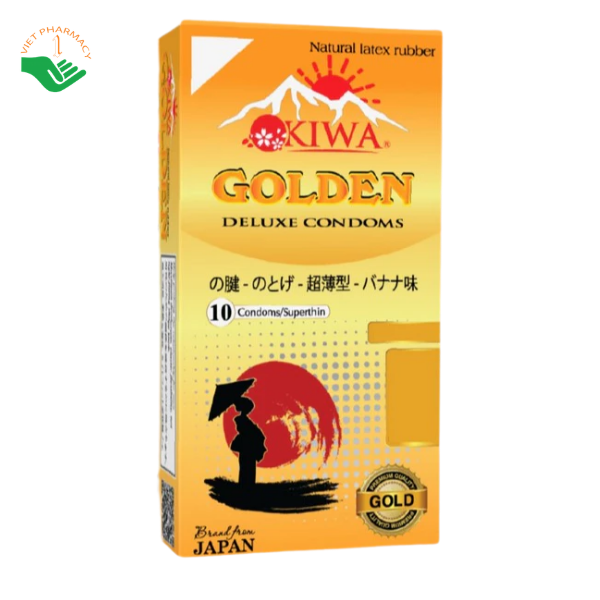 Bao cao su Okiwa Golden ngừa thai an toàn, phòng tránh bệnh lây truyền qua đường tình dục (Hộp 10 cái)