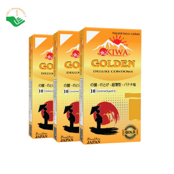Bao cao su Okiwa Golden ngừa thai an toàn, phòng tránh bệnh lây truyền qua đường tình dục (Hộp 10 cái)