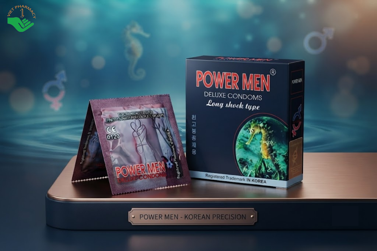 Bao cao su Power Men Long Shock Type hỗ trợ kéo dài thời gian quan hệ và tăng kích thích (Hộp 3 cái)