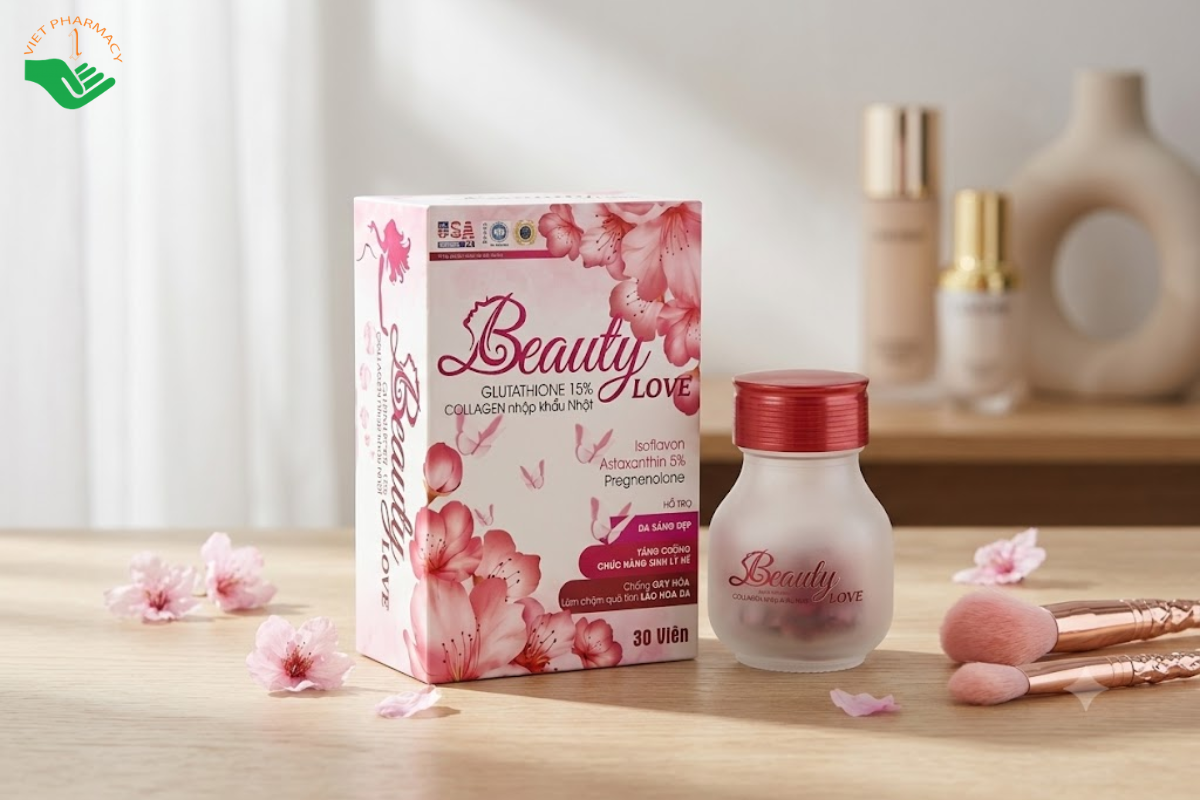 Beauty Love Usa Vip hỗ trợ làm chậm lão hóa, tăng độ đàn hồi và độ ẩm cho da (Hộp 30 viên)