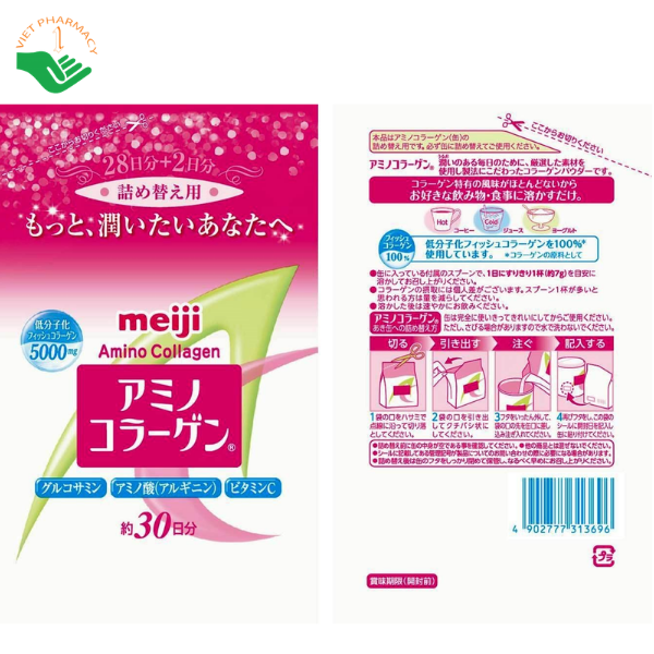Bột Amino Collagen Meiji bổ sung collagen và hỗ trợ đẹp da (Gói 200g)