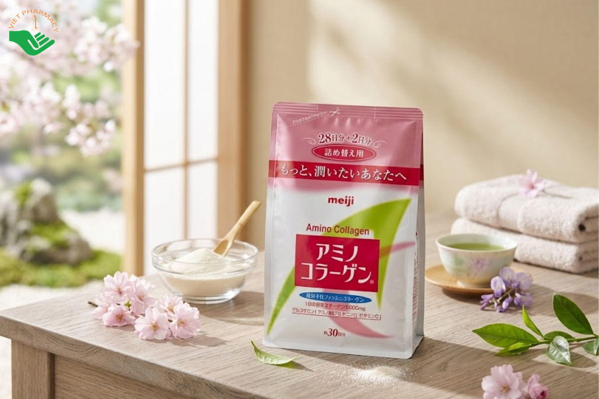 Bột Amino Collagen Meiji bổ sung collagen và hỗ trợ đẹp da (Gói 200g)
