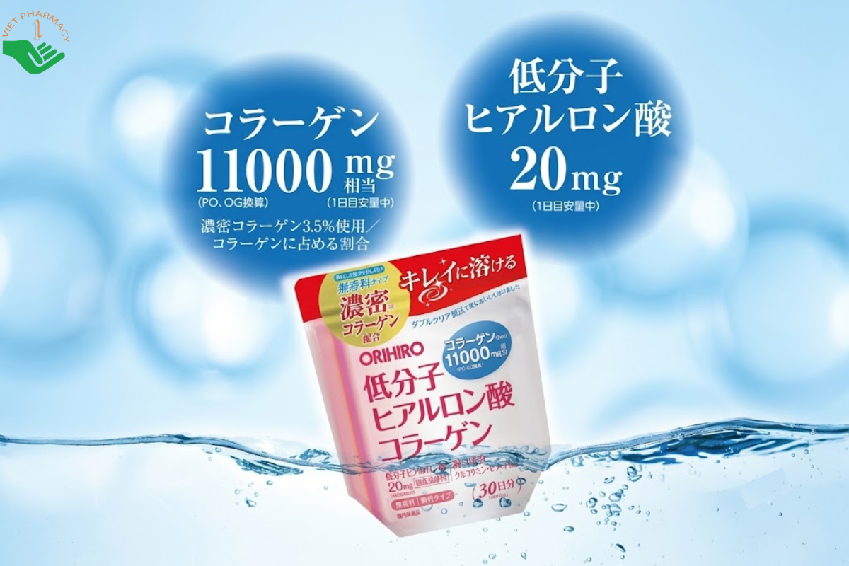 Bột Collagen Hyaluronic Acid Orihiro bổ sung collagen, cấp ẩm sâu và tăng độ đàn hồi cho da (Túi 180g)