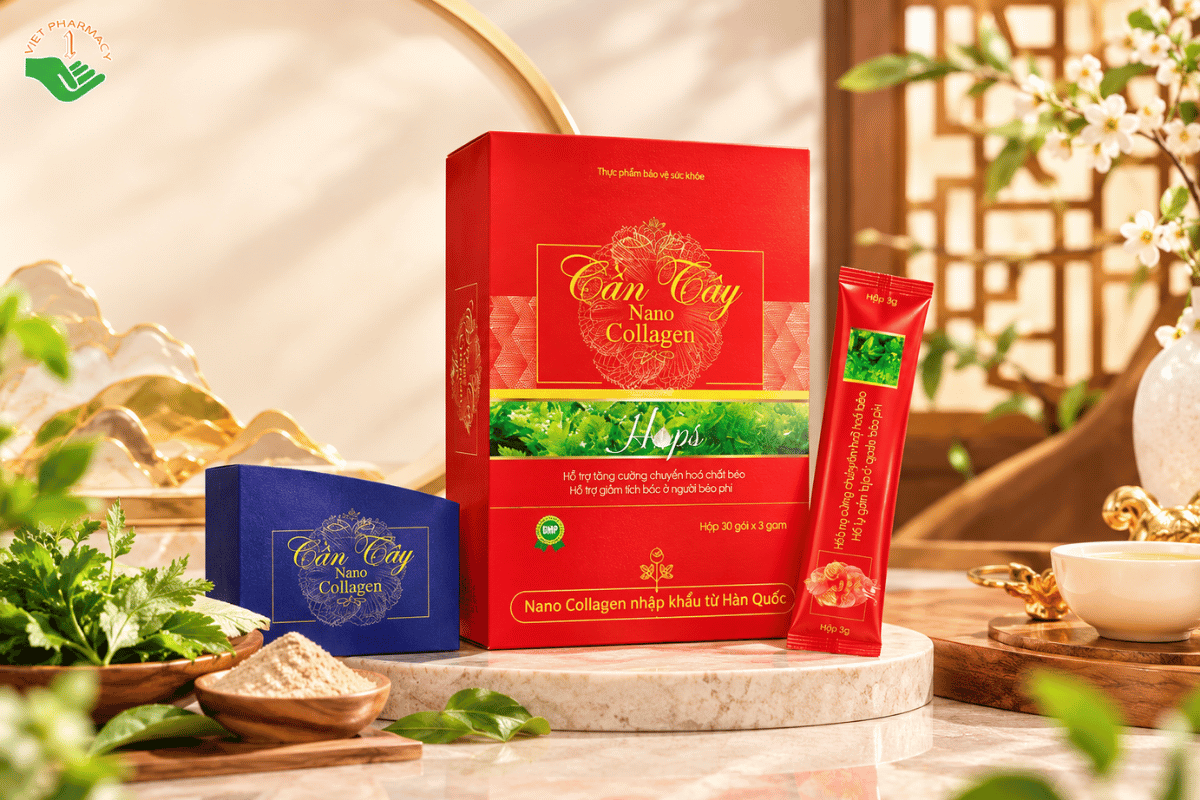 Cần Tây Nano Collagen Hops hỗ trợ tăng cường chuyển hóa chất béo, hỗ trợ giảm béo ở người béo phì (Hộp x 30 gói)