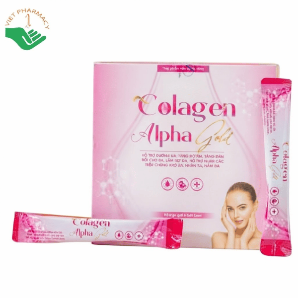 Collagen Alpha Gold hỗ trợ dưỡng da sáng đẹp, tăng độ đàn hồi, giảm sạm nám (Hộp 30 gói x 12ml)