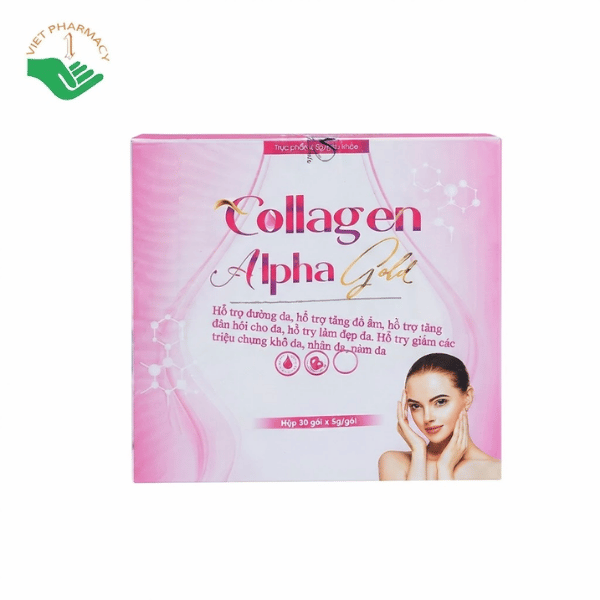 Collagen Alpha Gold hỗ trợ dưỡng da sáng đẹp, tăng độ đàn hồi, giảm sạm nám (Hộp 30 gói x 12ml)
