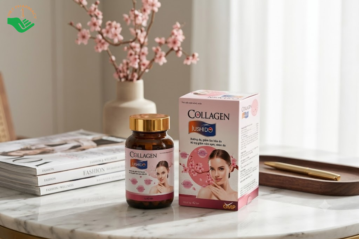 Collagen Jushido Nanofrance ngăn ngừa lão hóa da, giúp da sáng đẹp (Hộp 42 viên)