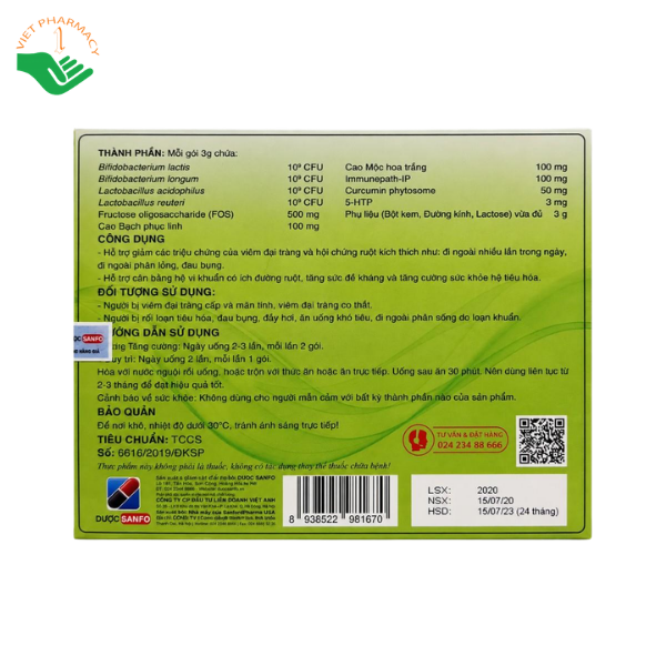Cốm BifiSanfo Plus Sanfordpharma USA hỗ trợ giảm triệu chứng viêm đại tràng, rối loạn tiêu hóa (Hộp 12 gói x 3g) - Ảnh 2