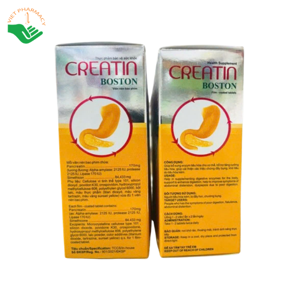 Viên uống Creatin Boston hỗ trợ tăng cường tiêu hóa, giảm đầy bụng, khó tiêu (Hộp 10 vỉ x 10 viên) - Ảnh 4