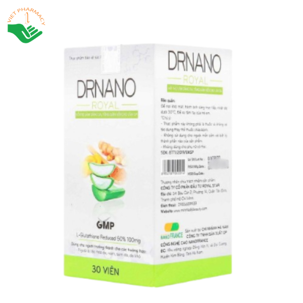 Drnano Royal Nanofrance hỗ trợ làm sáng và đều màu da, giảm tình trạng nám, sạm, khô da (Hộp 30 viên)